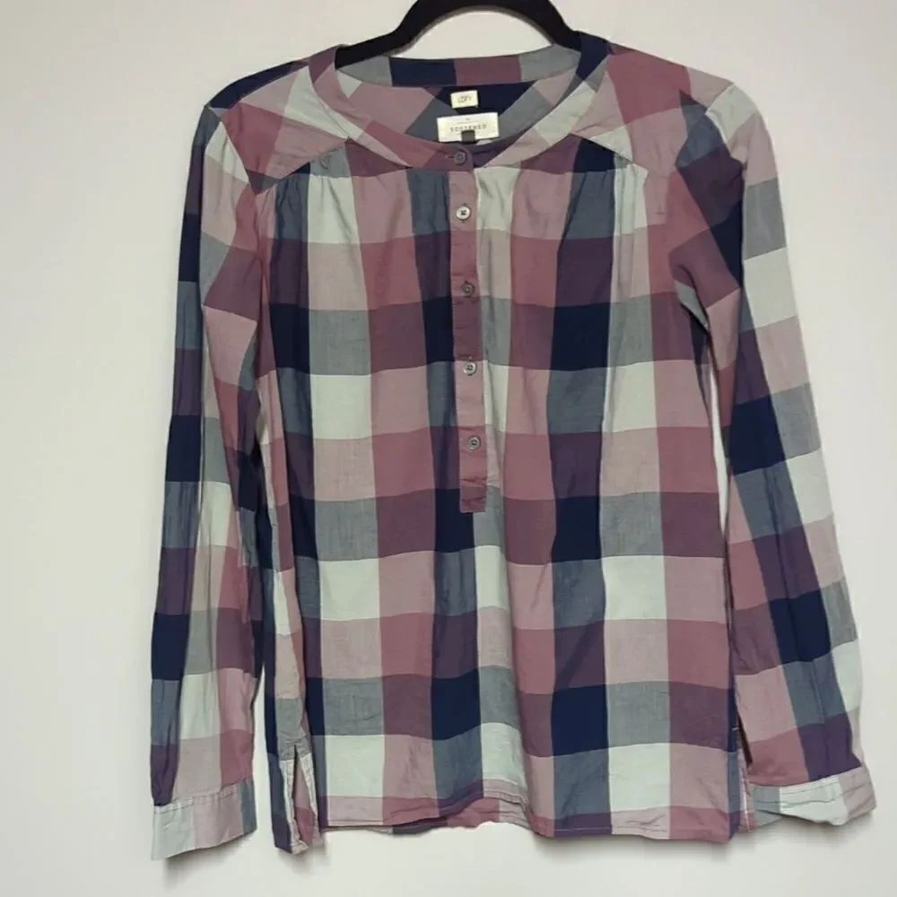 LOFT Purple Plaid Long Sleeve Blouse